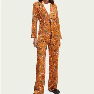 Scotch & Soda Printed Orange Blazer and Pants Set